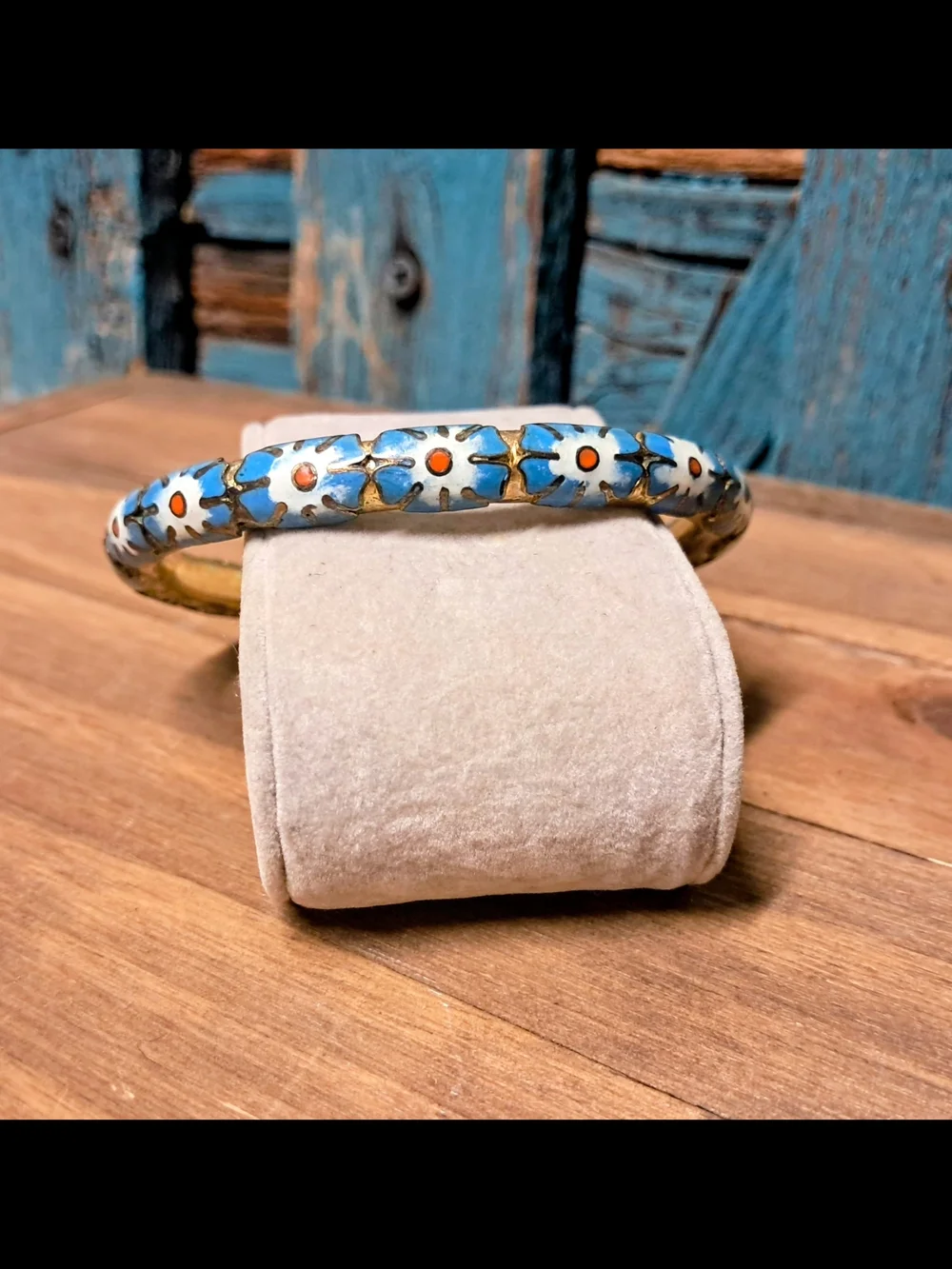 Blue Floral Cloisonné Bangle Bracelet